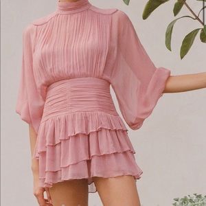 Shona Joy - OLYMPIA LONG SLEEVE RUCHED MINI DRESS - ANTIQUE ROSE - size 2